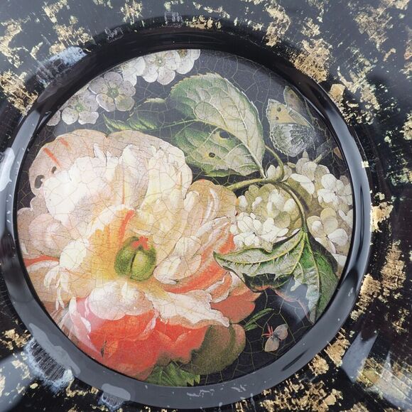 Lesley Roy Reverse Glass Art Hand Painted Lepidoptera Salad Plate Signed Vintage - Picture 6 of 11